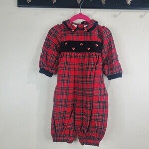 Parisian Bebe vintage plaid red jumper with snaps size 6-9 months